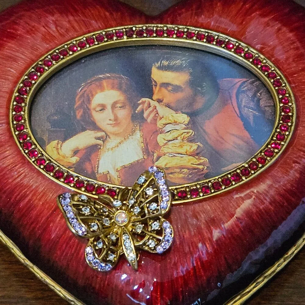 RARE JAY STRONGWATER HEART BUTTERFLY ENAMEL CRYSTAL JEWELRY VANITY TRINKET BOX